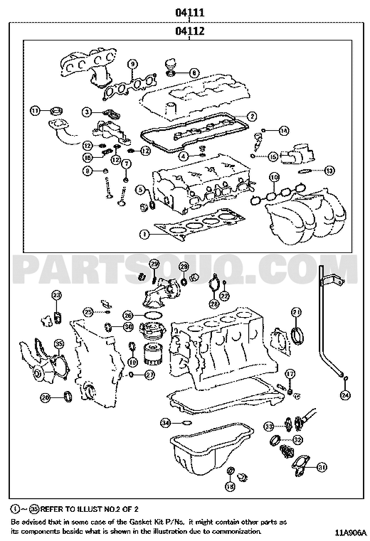 موضع طقم وجيه المكينة في مخطط 2TR-FE رقم 04111-0C162 | Toyota 2TR-FE gasket kit diagram