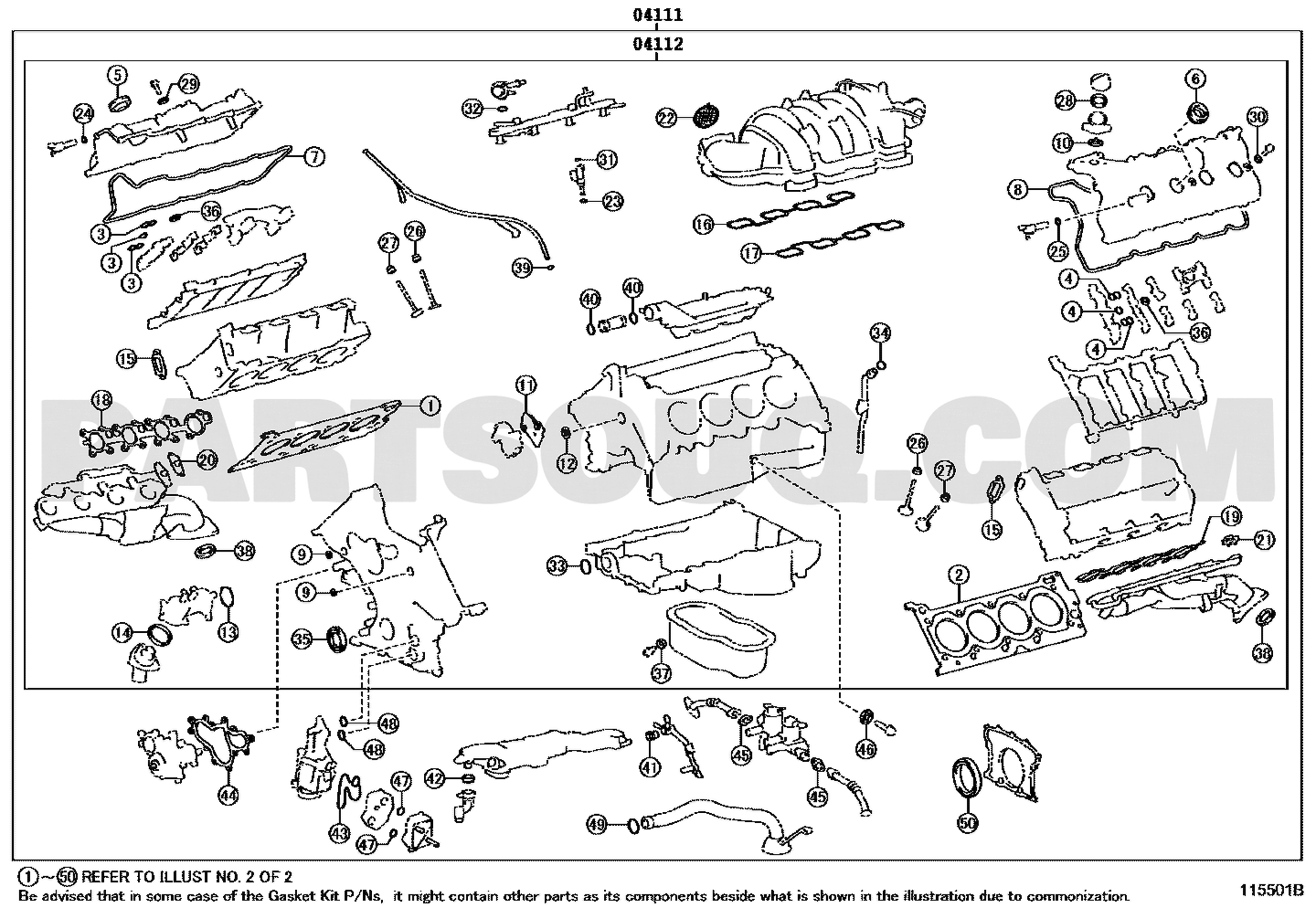 موضع طقم وجيه المحرك 04111-0S023 في مخطط القطع | Engine overhaul gasket kit EPC