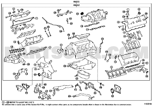 موضع طقم وجيه المحرك 04111-0S023 في مخطط القطع | Engine overhaul gasket kit EPC