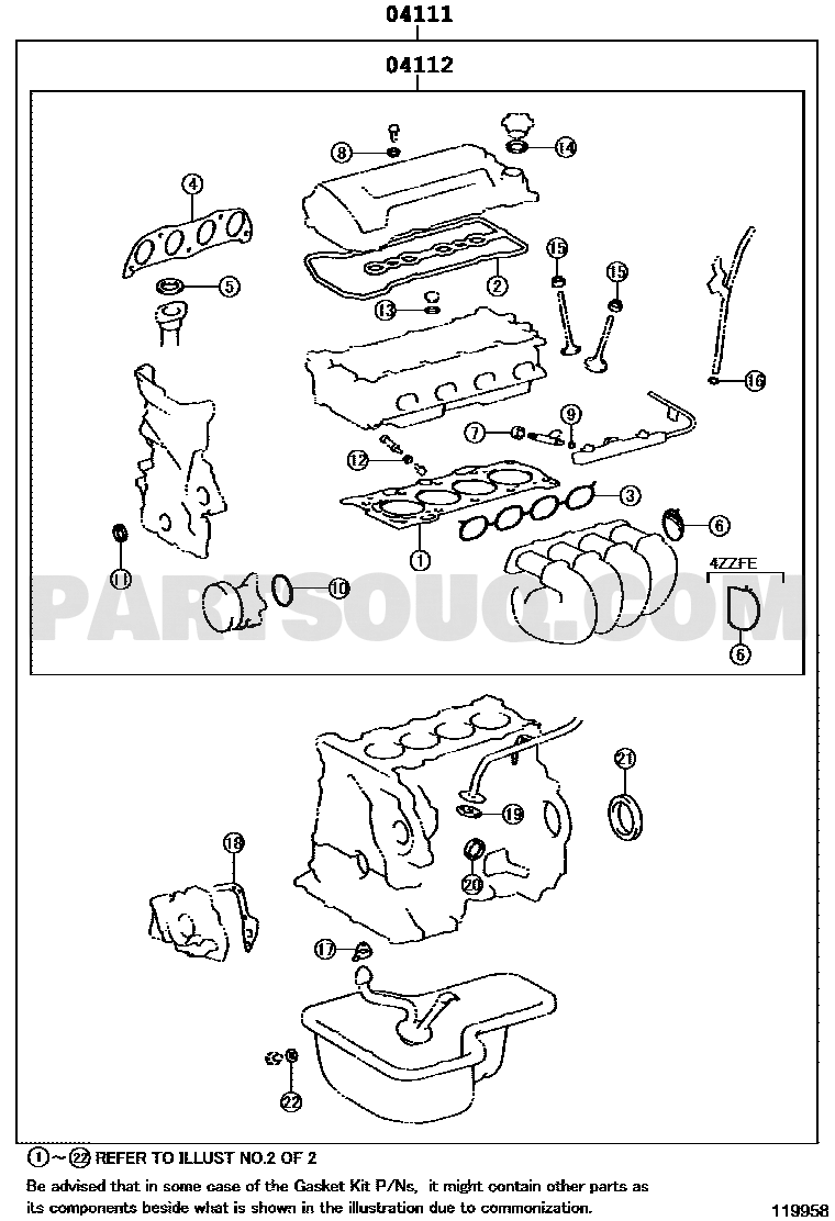 مخطط مكونات طقم جازكيت المحرك 04111-22701 | EPC diagram