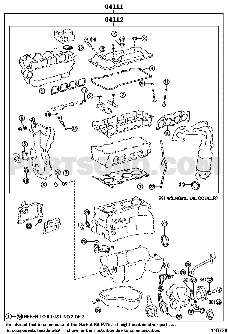 موضع طقم وجيه المكينة في مخطط 2AR-FE رقم 04111-36126 | 2AR-FE engine overhaul gasket kit diagram