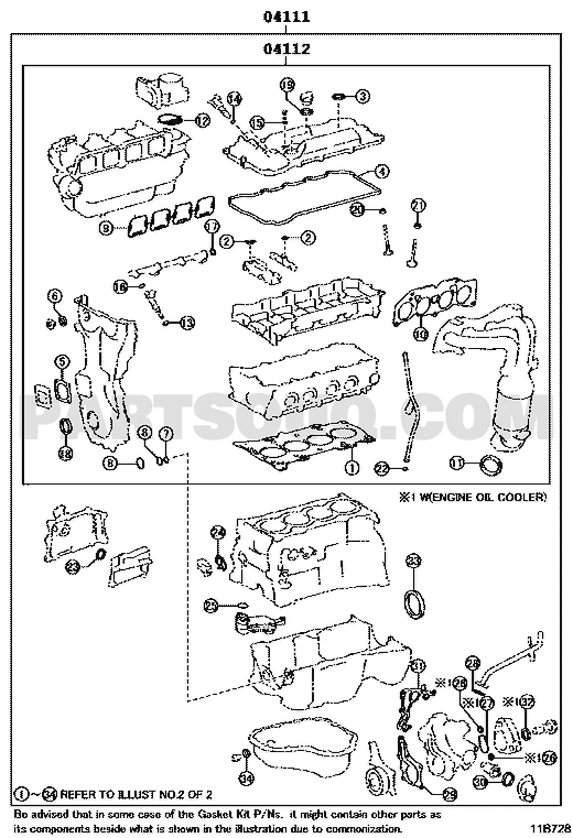 مخطط طقم جازكيت رأس المحرك | Valve grind gasket kit EPC diagram 04112-36125