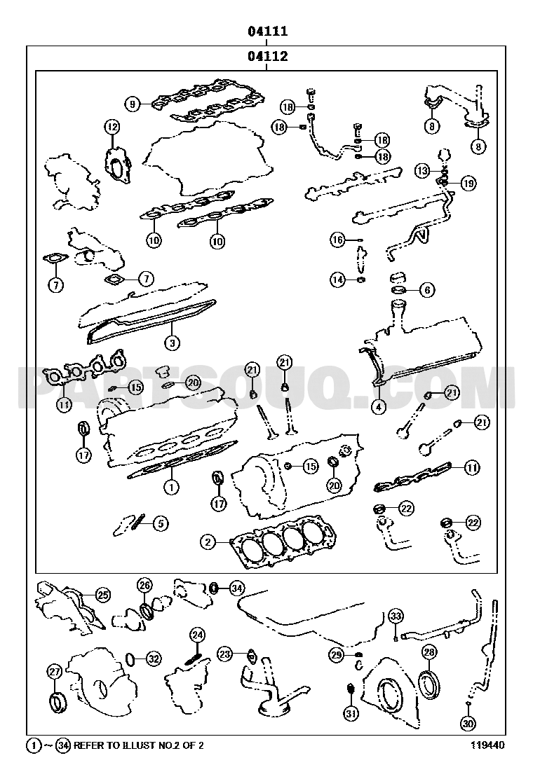 مخطط طقم جازكيت رأس المحرك | Valve grind gasket kit EPC diagram 04112-50400