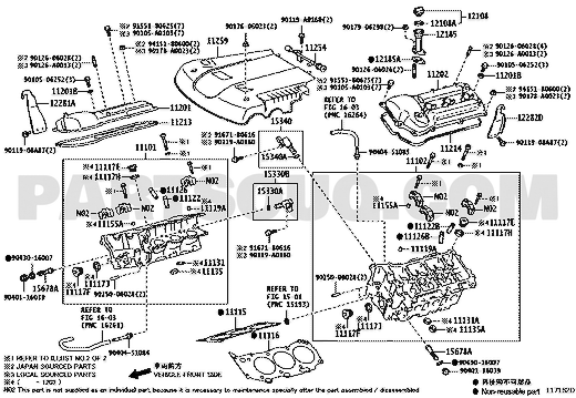 مخطط موضع وجه الرأس الأيمن 11115-31031 | Toyota EPC RH head gasket location