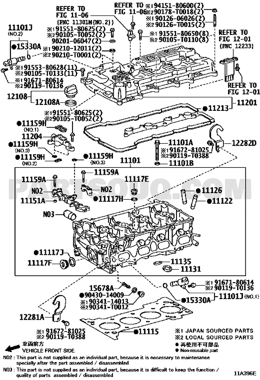 مخطط موضع وجه رأس المحرك 11115-75090 | Toyota EPC cylinder head gasket location