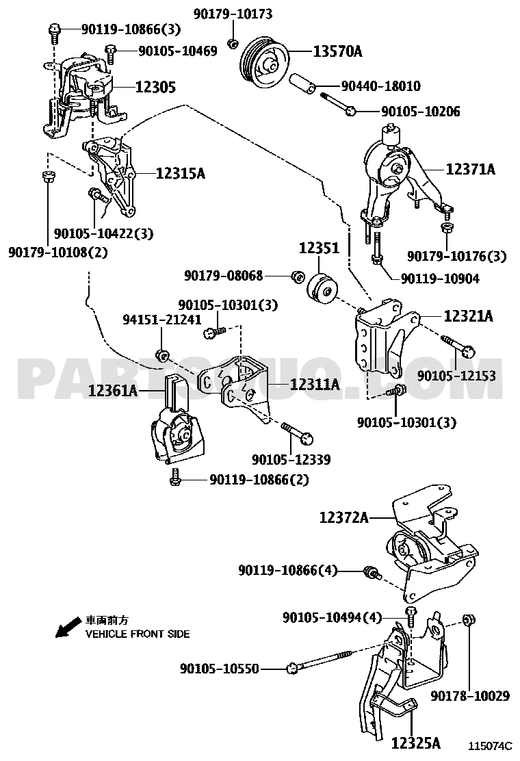 مخطط موضع قاعدة المحرك اليمنى تويوتا 12305-22380 | Toyota EPC engine mount RH location