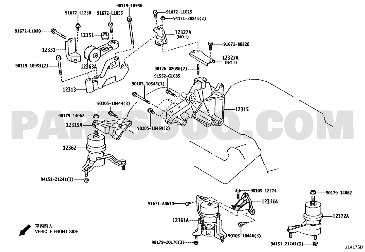 مخطط موضع قاعدة المحرك الأمامية تويوتا 12361-31171 | Toyota EPC front engine mount location