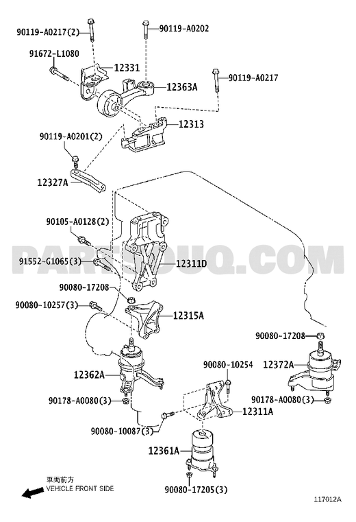 مخطط Toyota EPC لموضع ذراع حركة المحرك 12363-36040 | Toyota EPC callout 12363A