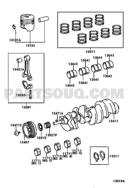 موضع طقم شنابر البستم في مخطط محرك لكزس 3UZ-FE رقم 13011-50170 | Lexus piston ring set diagram