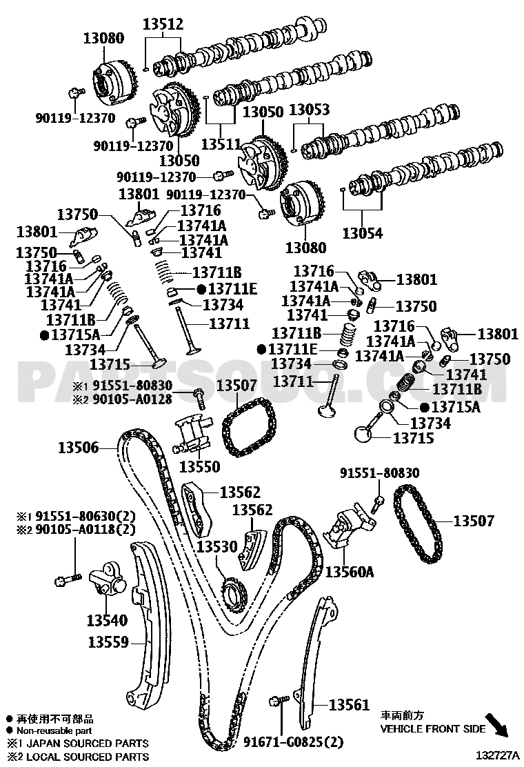 مخطط موضع شداد سلسلة التوقيت 13540-31021 | Toyota EPC timing chain tensioner location