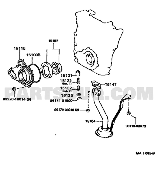مخطط موضع روتور مضخة الزيت تويوتا 15103-75020، الرمز 15102 | Toyota EPC diagram for 15103-75020, callout 15102