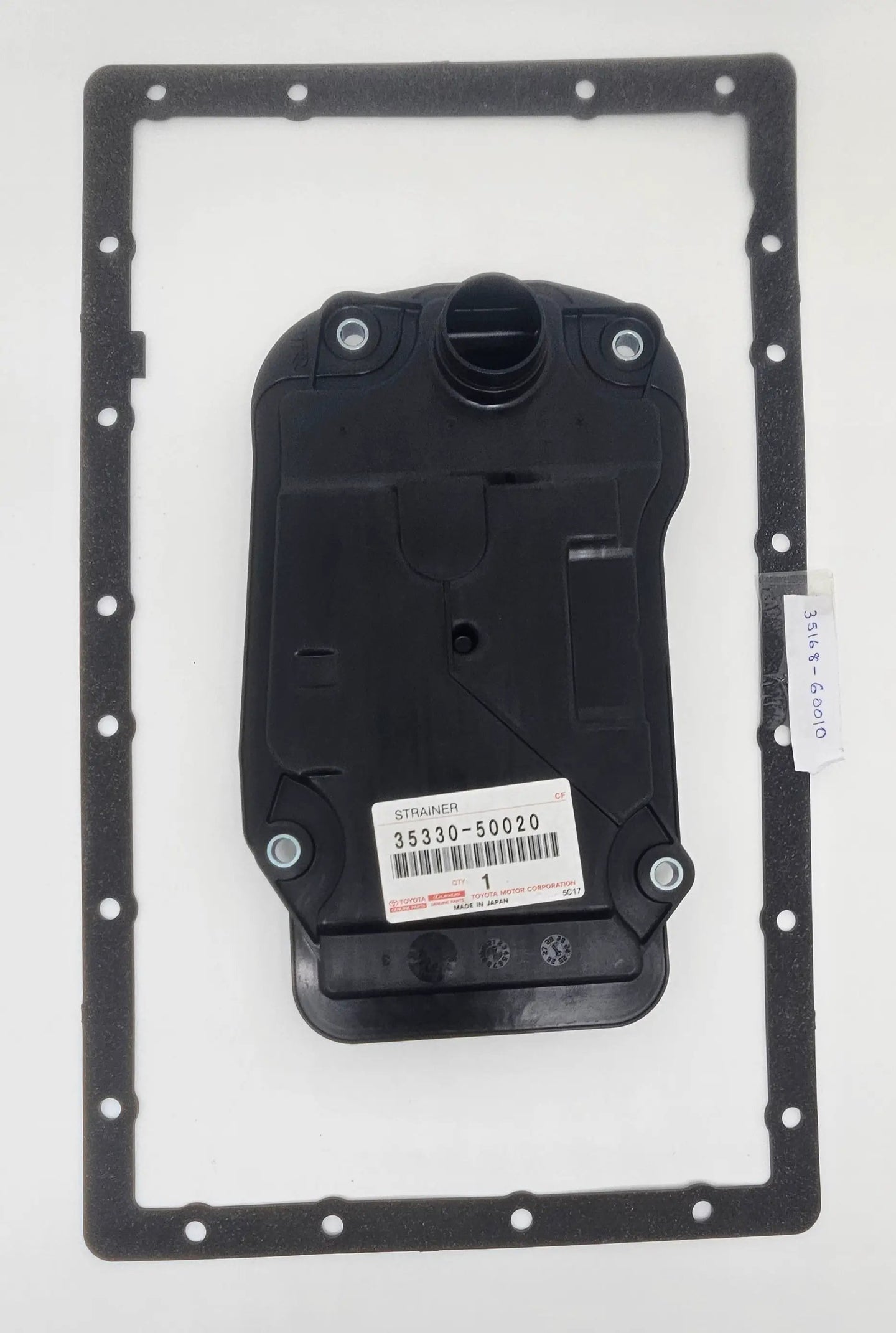 Transmission filter 35330-50020 for Toyota LS430/GS300; black plastic housing with gasket