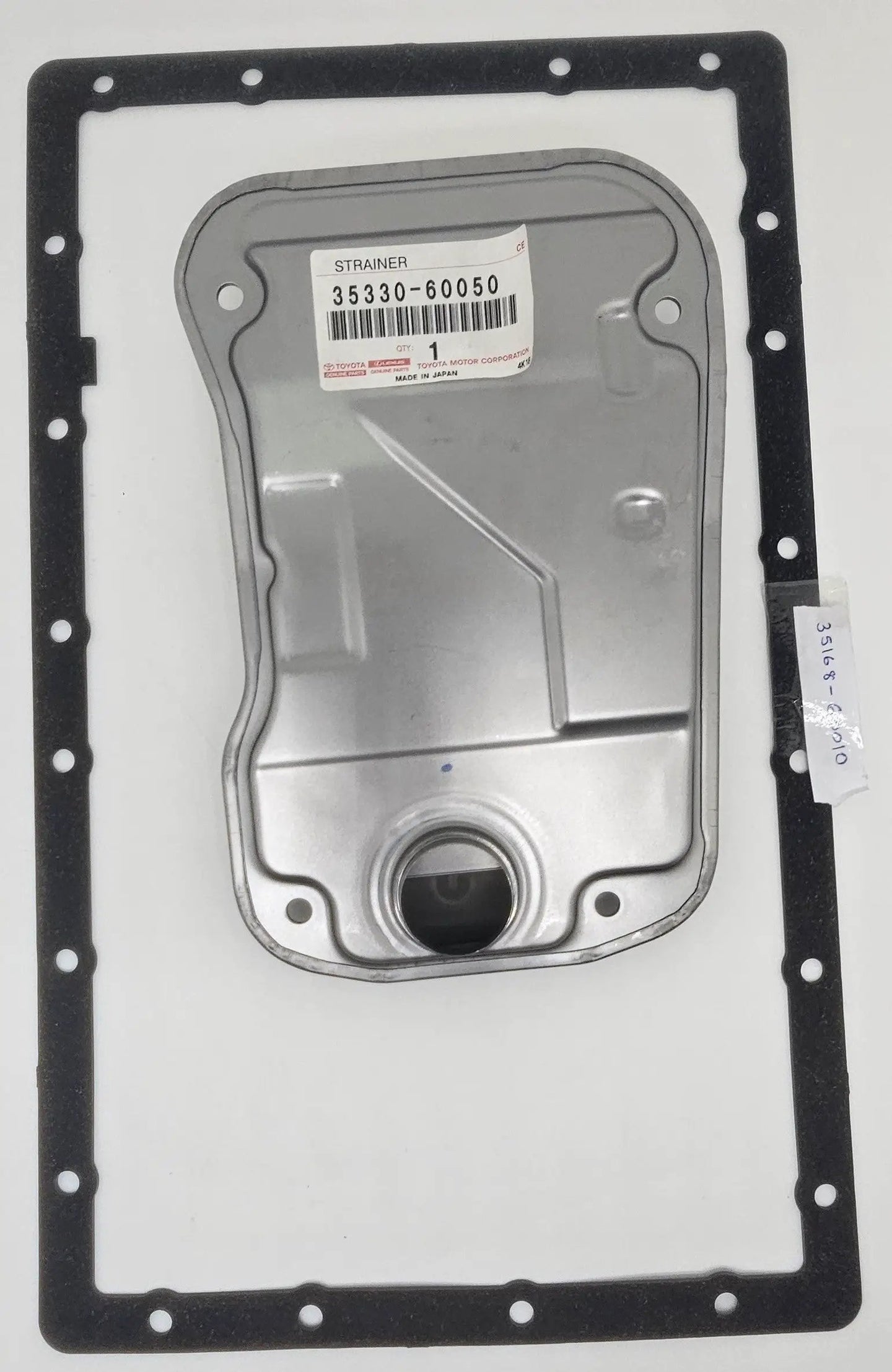 Gear oil strainer for Toyota, gray metal housing with black gasket