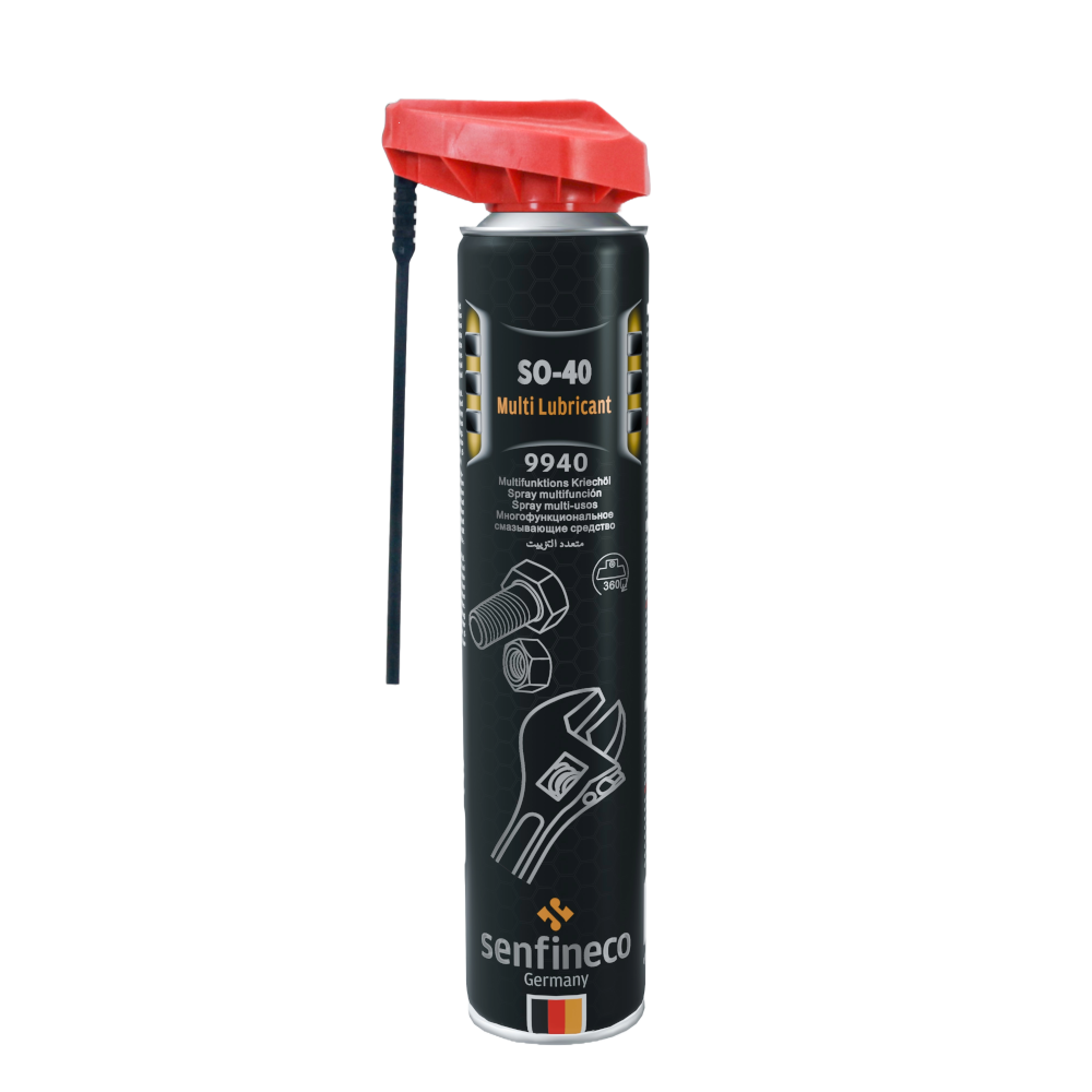 SO-40 9940 Multi Lubricant spray can by Senfineco Germany; black body with red cap