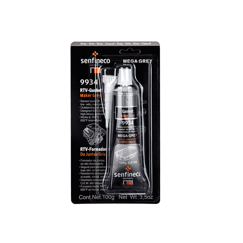 Senfineco 9934 RTV Gasket Maker Grey kit in grey silicone tube with nozzle