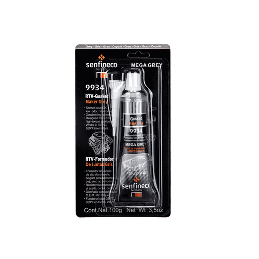 Senfineco 9934 RTV Gasket Maker Grey kit in grey silicone tube with nozzle