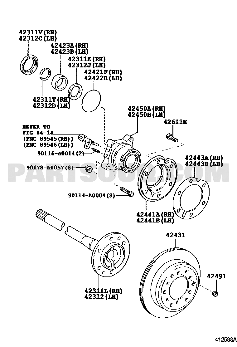 موضع هوب ورمان الخلفي يمين في مخطط تندرا 42450-0C010 | Toyota Tundra rear RH hub bearing diagram