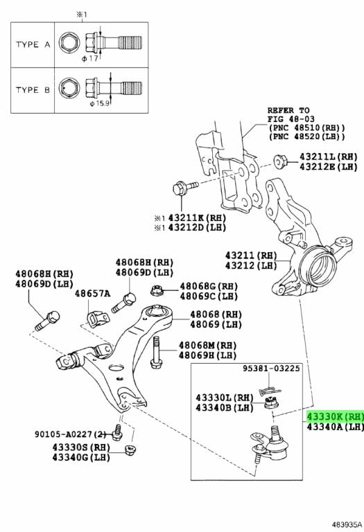 Toyota 43330-09780 Genuine Front Lower Ball Joint RH