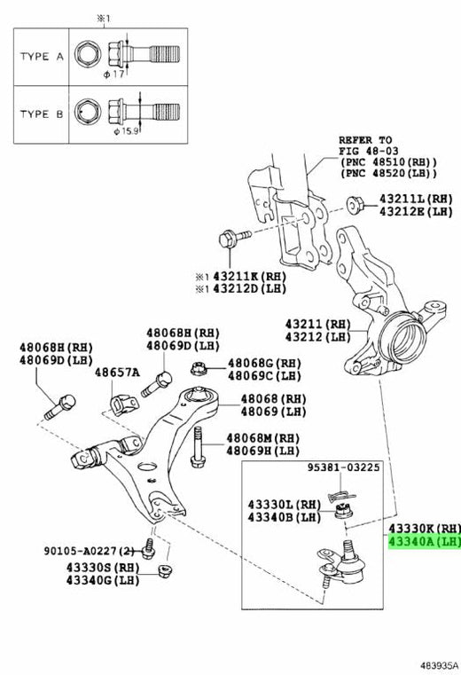 Toyota 43340-09140 Genuine Front Lower Ball Joint LH