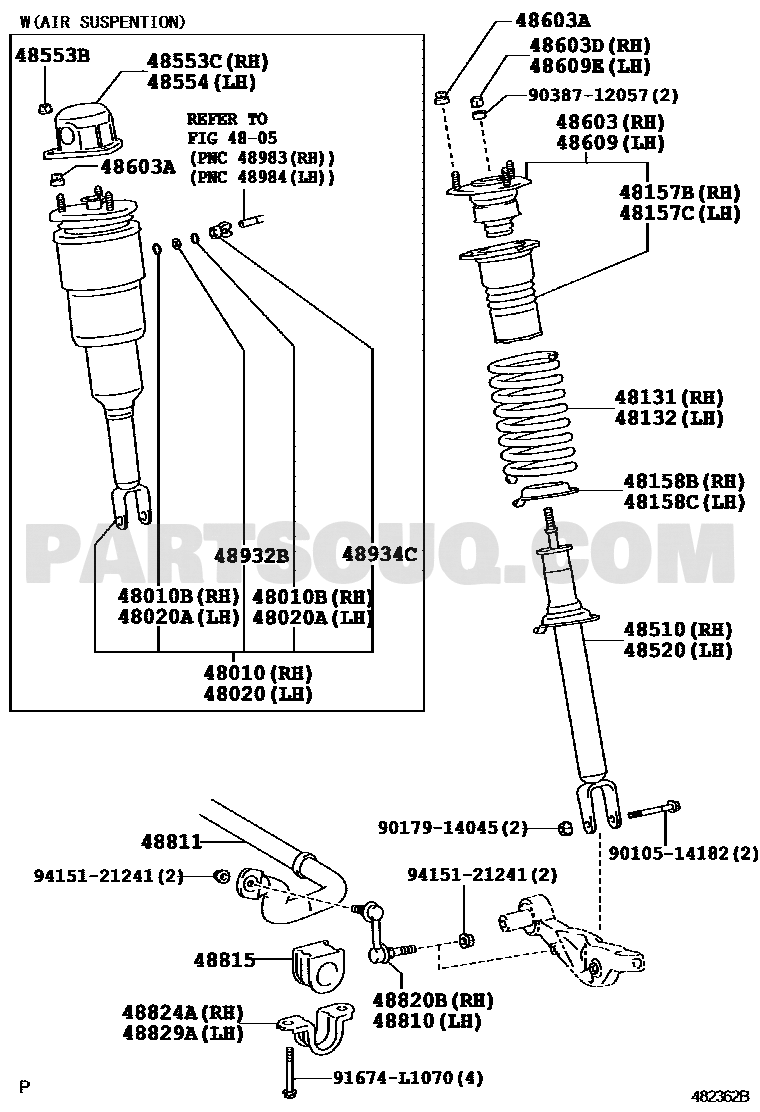 موضع المساعد الأمامي يسار في مخطط لكزس LS460 رقم 48510-80339 | Lexus LS460 front LH shock absorber diagram