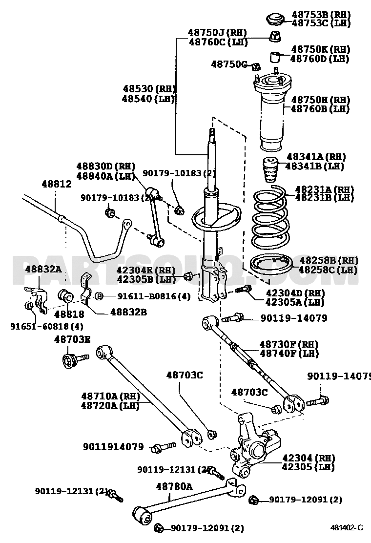 مخطط موضع وصلة الميزان الخلفية 48830-48010 | Toyota EPC rear stabilizer link location