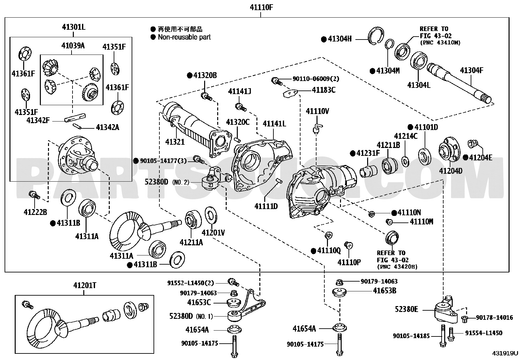مخطط قاعدة الدفرنس الأمامي يمين تويوتا 52380-60080 | Differential support EPC diagram