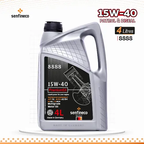 Senfineco 15W-40 PremiumSX SL engine oil 4L bottle, gray plastic container with black label