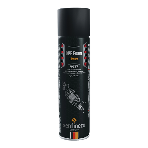 DPF Foam Cleaner 9937 spray can, Senfineco Germany brand, black label with orange Cleaner text