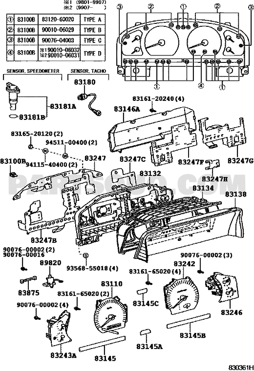 مخطط لاندكروزر 100 لموضع عداد ضغط الزيت 83885-6B090 | Toyota EPC diagram
