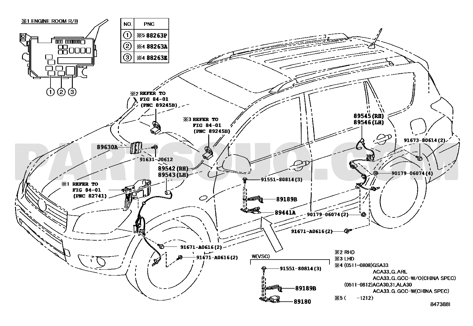 موضع حساس ABS الأمامي اليمين 89542-42050 في مخطط تويوتا RAV4 | Toyota EPC diagram