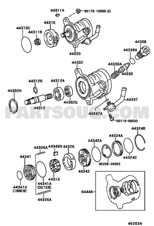 مخطط طرمبة الباور لاندكروزر رقم 04446-60080 | Power Steering Pump Diagram