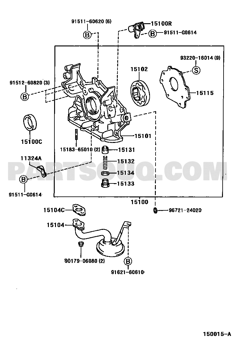 مخطط طرمبة زيت تويوتا رقم 15100-20020 | Engine Oil Pump Diagram