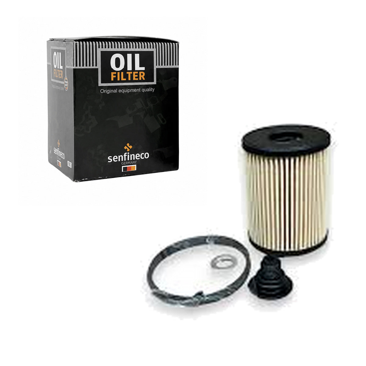 SENFINECO Oil Filter | OEM 26350-2S001 | Hyundai Sonata 2020-2026 Tucson 2022-2026 Santa Fe 2021-2026 — SENFINECO carton and exact product filter