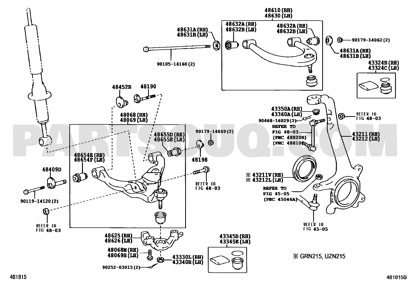مخطط موضع جلدة المقص الأمامي السفلي رقم 2 رقم 48655-60030 | Toyota EPC RH/LH callout 48655D/E