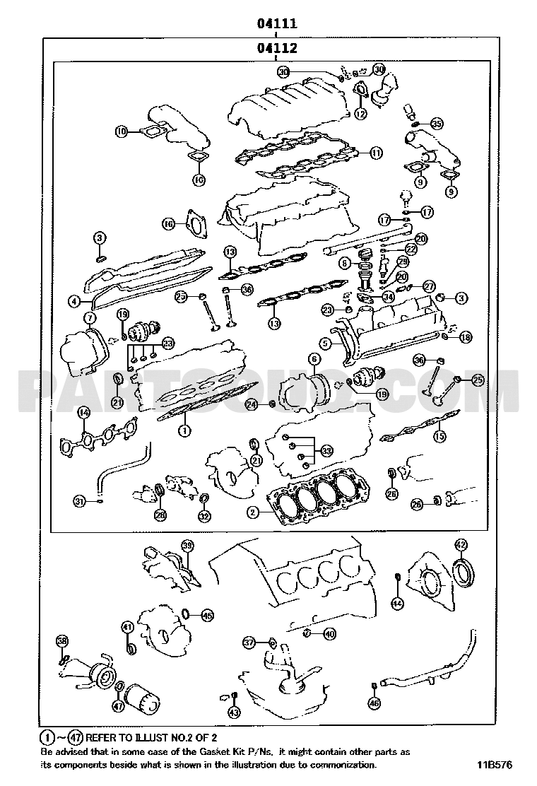 موضع طقم وجيه المحرك 04111-50170 في مخطط 3UZ-FE | Engine gasket kit EPC position