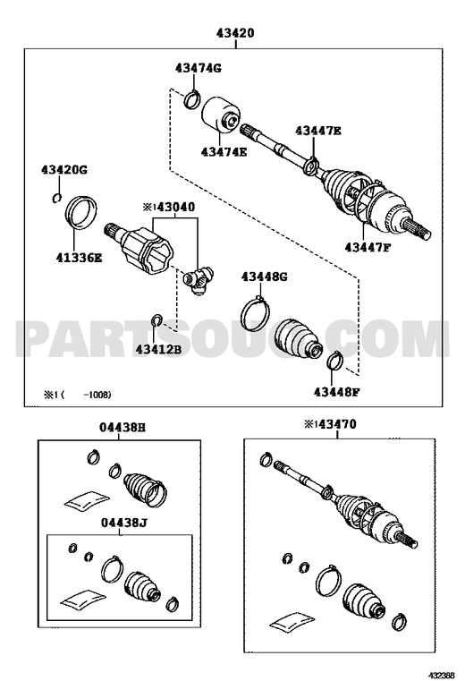 مخطط جلد العكس الأمامي اليسار تويوتا 04428-0W030 | Front drive shaft boot EPC diagram