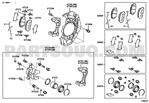 مخطط موضع طقم تثبيت الفرامل الأمامية تويوتا 04947-33240، النداء 04947 | Toyota EPC diagram for front brake fitting kit 04947-33240