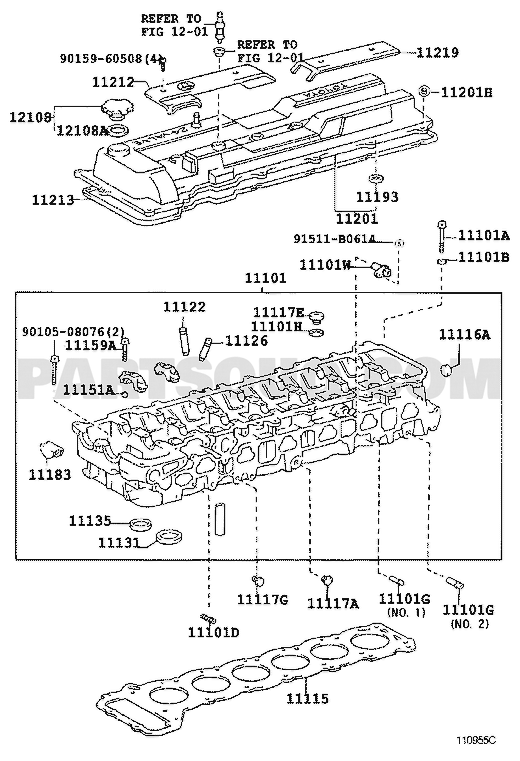 مخطط وجه رأس لاندكروزر رقم 11115-66031 | Cylinder Head Gasket Diagram