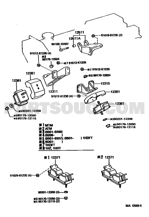 مخطط موضع قاعدة المحرك 12361-17011 | Toyota EPC location diagram