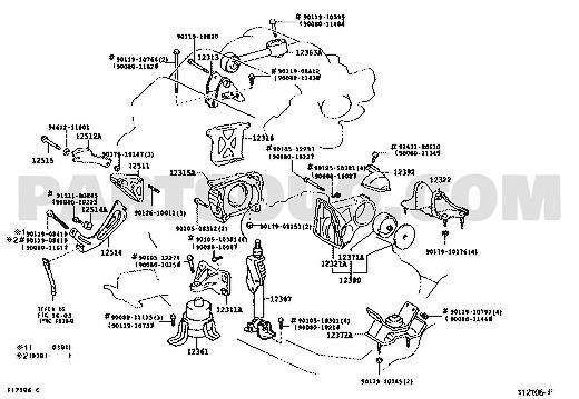مخطط قاعدة المكينة الخلفية رقم 12371-20070 | Rear Engine Mount Diagram