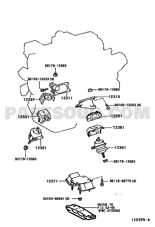 مخطط موضع قاعدة الجير الخلفية لكزس 12371-50060 | Lexus Toyota EPC rear mount diagram