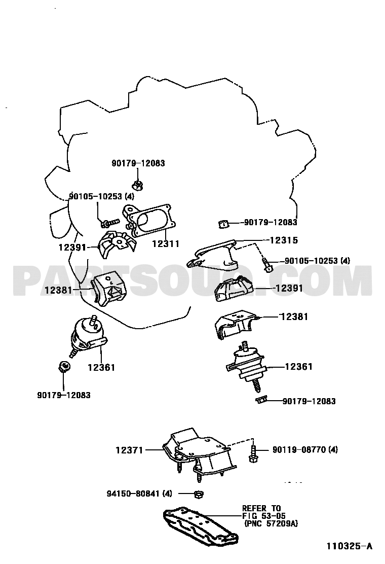 مخطط موضع قاعدة الجير الخلفية لكزس 12371-50060 | Lexus Toyota EPC rear mount diagram