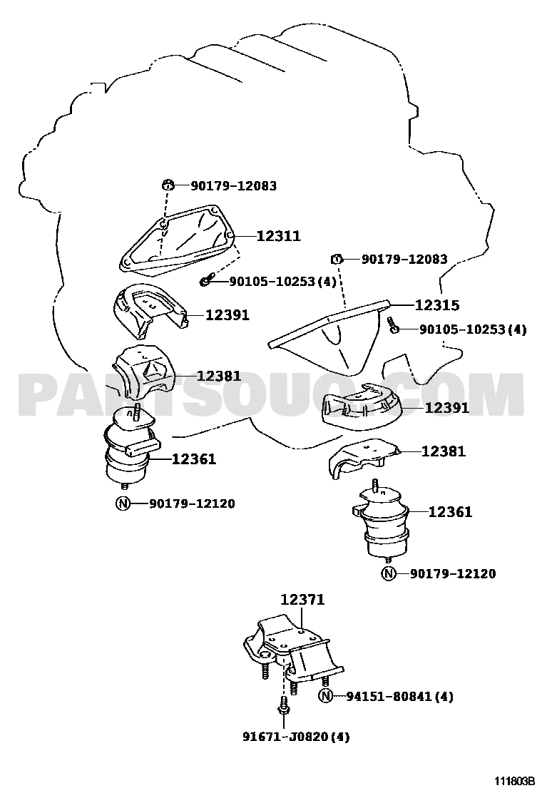 مخطط قاعدة المكينة الخلفية لكزس رقم 12371-50140 | Rear Mount Diagram