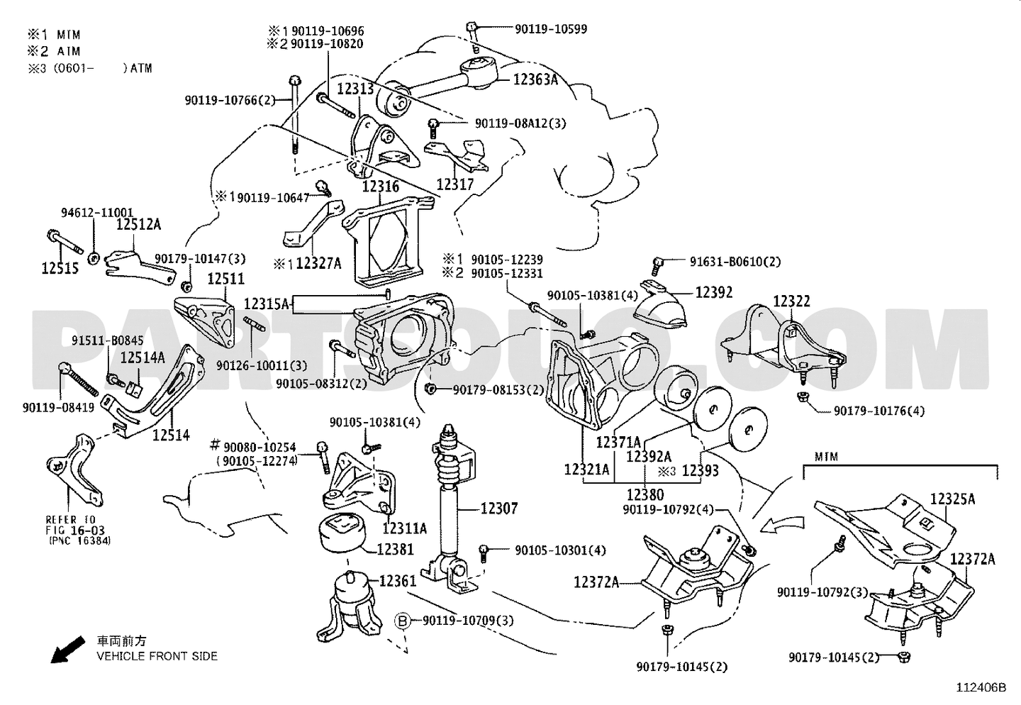 مخطط موضع قاعدة المكينة اليسرى 12372-0A030 | Toyota EPC location diagram