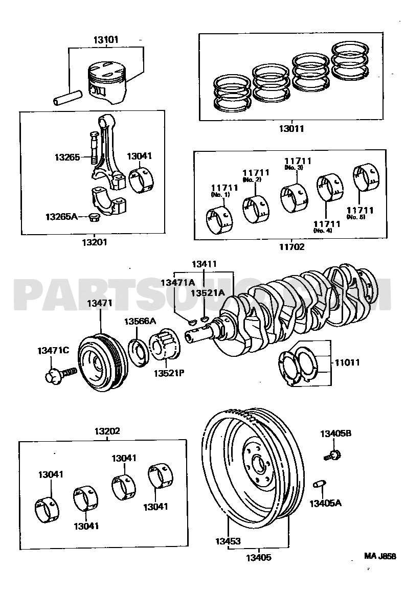 مخطط شنابر البساتم تويوتا RAV4 13011-74361 | Piston ring set EPC diagram