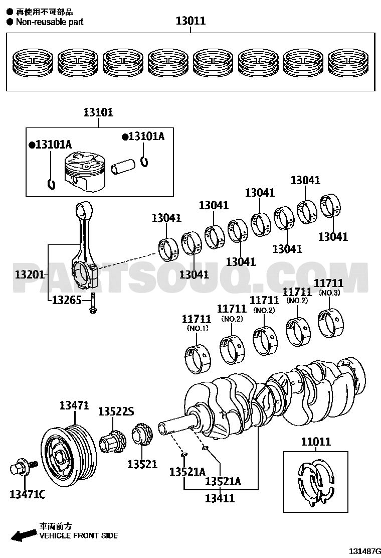 مخطط موضع البستم القياسي تويوتا 13101-0S030، النداء 13101 | Toyota EPC diagram for standard piston with pin 13101-0S030