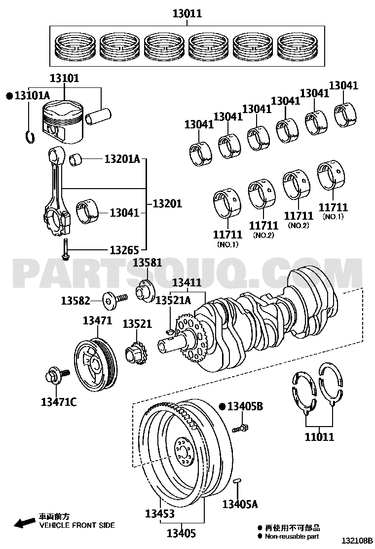 مخطط Toyota EPC لموضع البستم 13101-31030-A0 في محرك 1GR-FE | Toyota piston diagram