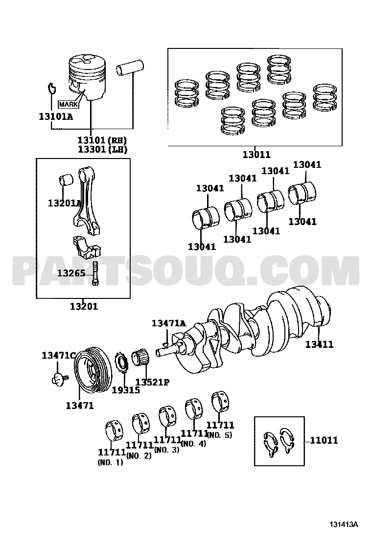 مخطط EPC لبستم تويوتا 2UZ-FE مقاس 0.50 رقم 13103-50050