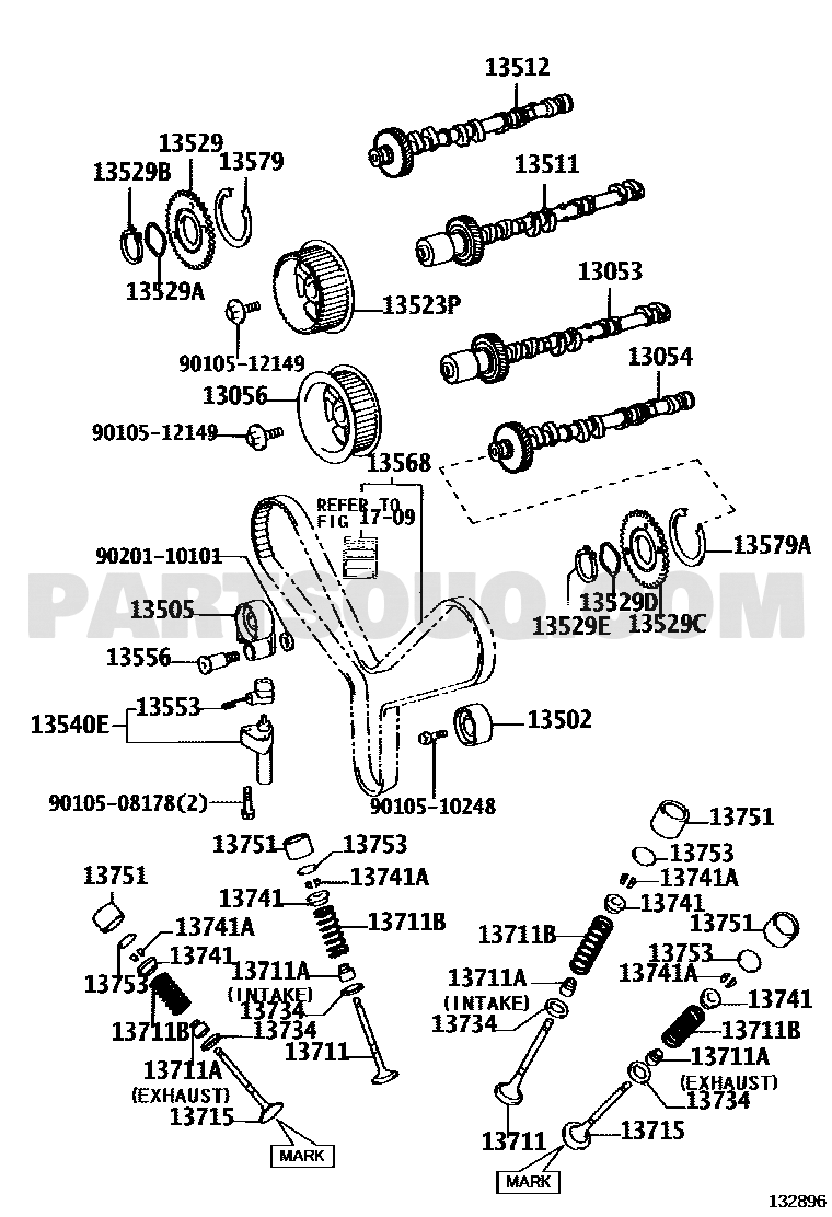 مخطط موضع بكرة سير التايمن رقم 2 13503-50011 | Toyota EPC timing belt idler diagram