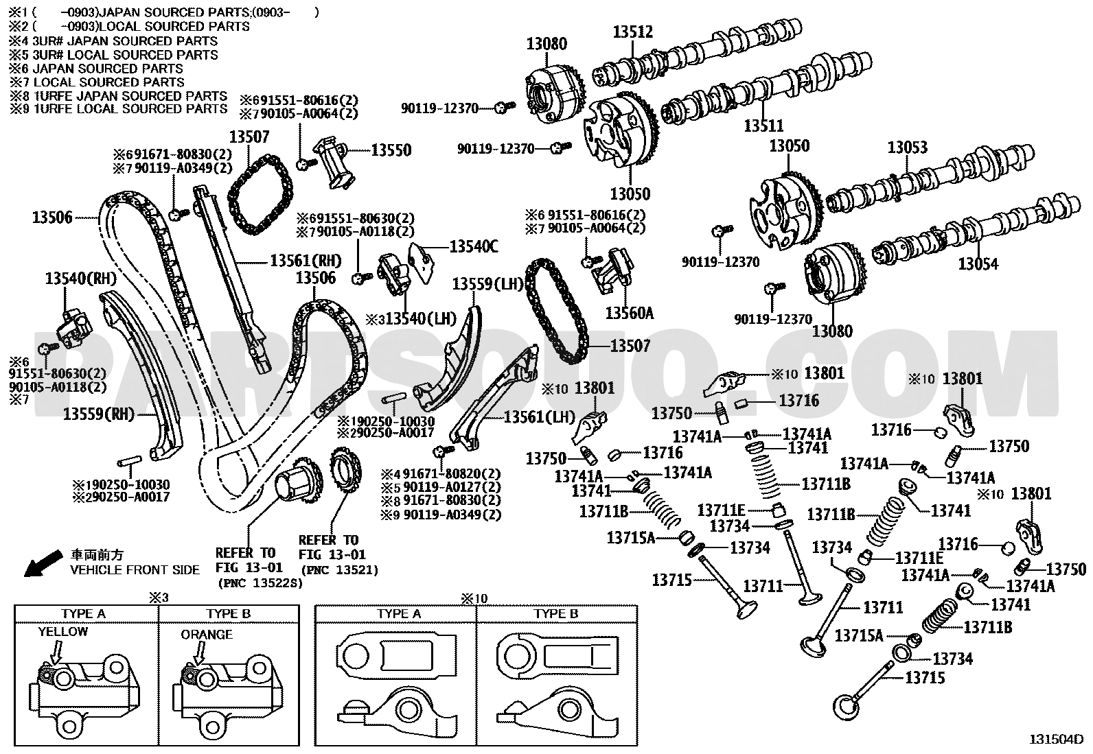 مخطط موضع مخمد سلسلة التوقيت الأيمن تويوتا 13561-38020، النداء 13561 RH | Toyota EPC diagram for timing chain damper RH 13561-38020